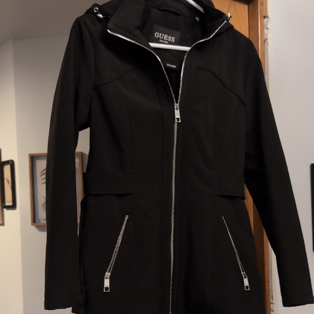 GUESS Women's Black Insulated Rain/Trench Coat